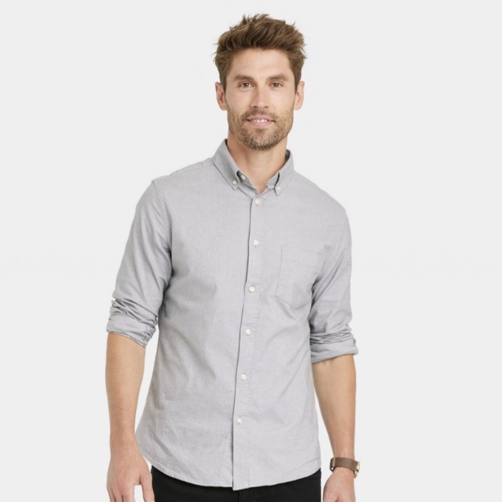 NWT Men's gray XL Goodfellow & Co long sleeve button up Oxford shirt
